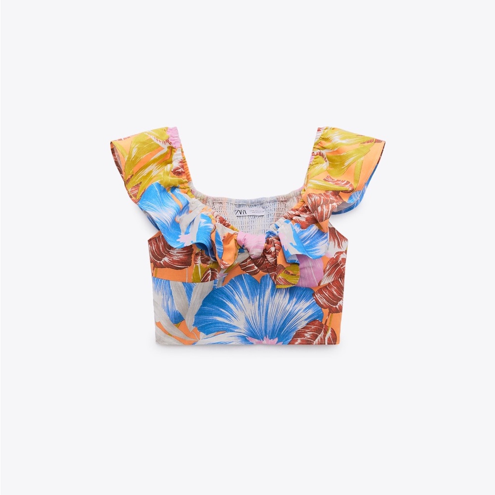 Zara Crop Top with Tropical Print Sz S NWT